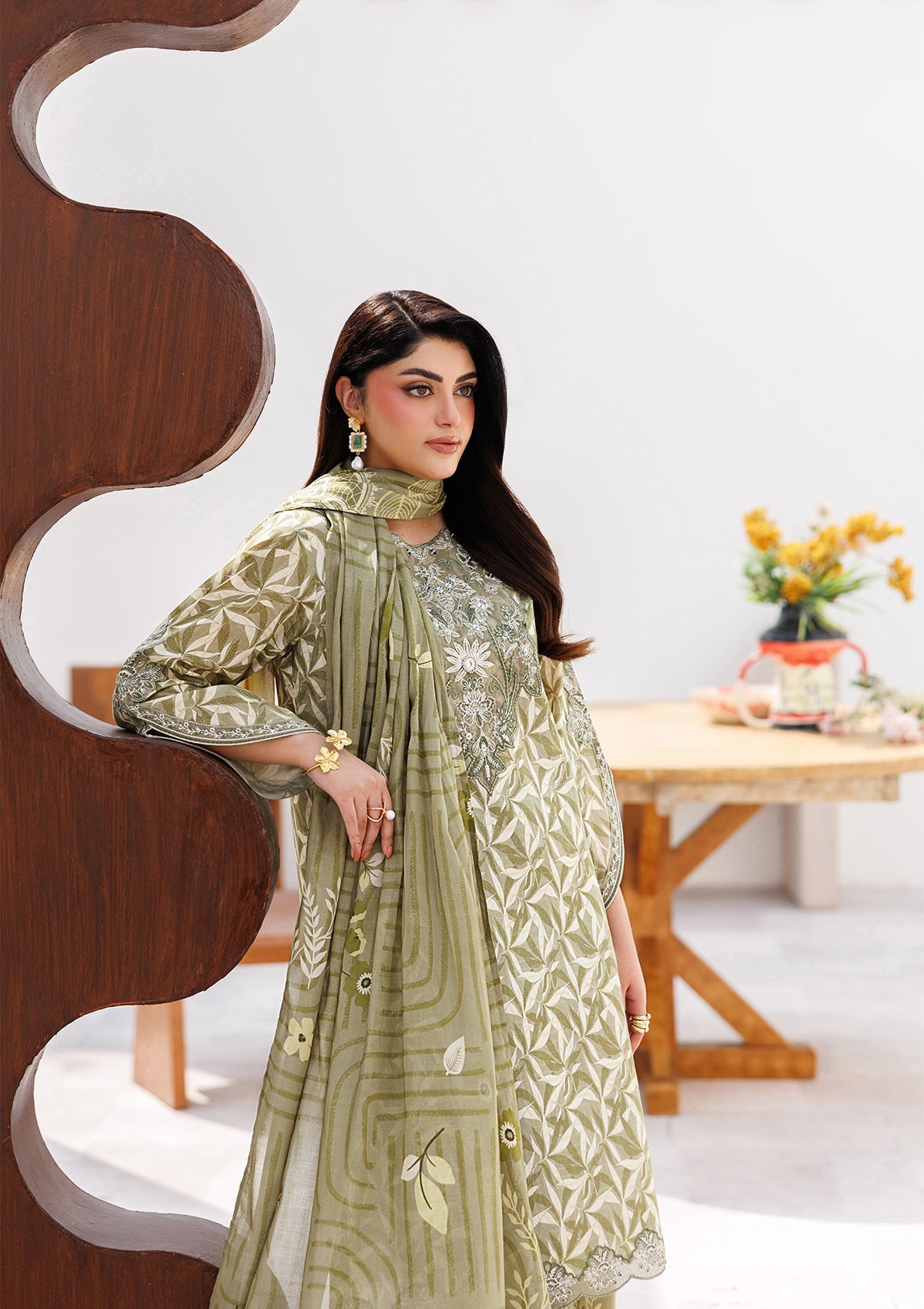 Bin Tayyab Olive Green Lawn Suit Online in Dubai DXB UAE Abudhabi Meena Bazaar