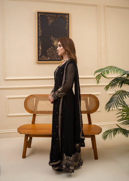 Black A-Line Embroidered Maxi Suit Online in UK USA Canada