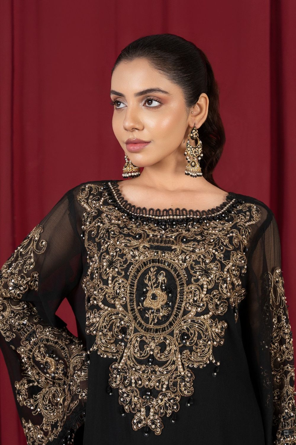 Black Adda Work Chiffon Kaftan Online in Dubai UAE Abudhabi Ajman Sharjah
