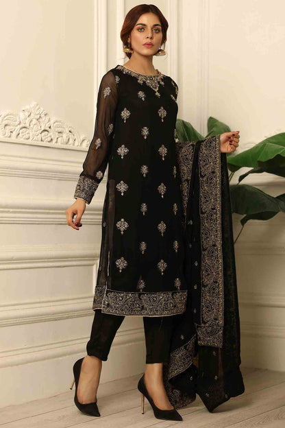 Black Adda Work Chiffon Sharara Suit Online in Dubai UAE Abudhabi Ajman Sharjah