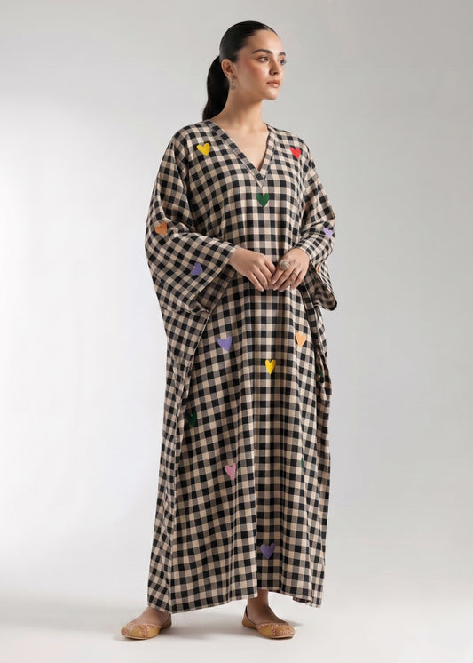 Black and Beige Heart Applique Kaftan Online in UK USA Canada