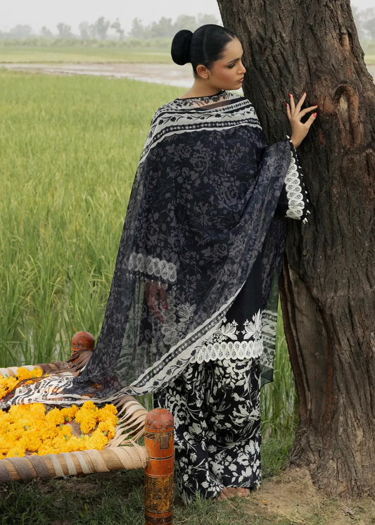 Black and Ivory Floral Embroidered Lawn Suit Online in Dubai DXB UAE Abudhabi Meena Bazaar