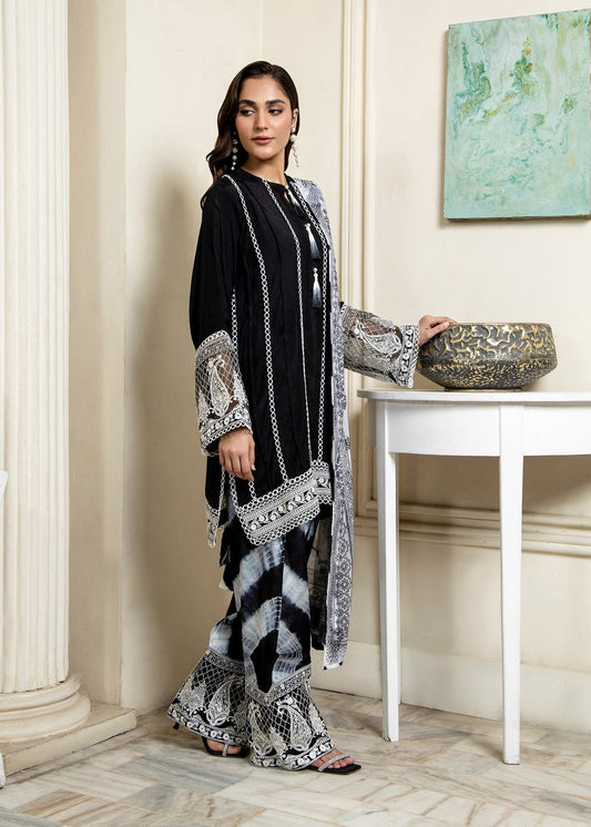 Black and White Embroidered Farshi Shalwar Suit Online in Sri Lanka India Australia
