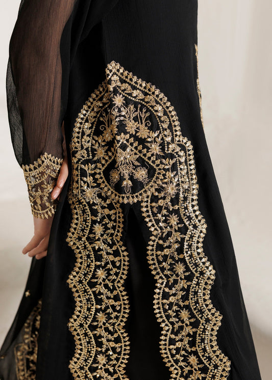 Black Bemberg Crinkle Chiffon Embroidered Pakistani Designer Suits Online in Sri Lanka India Australia