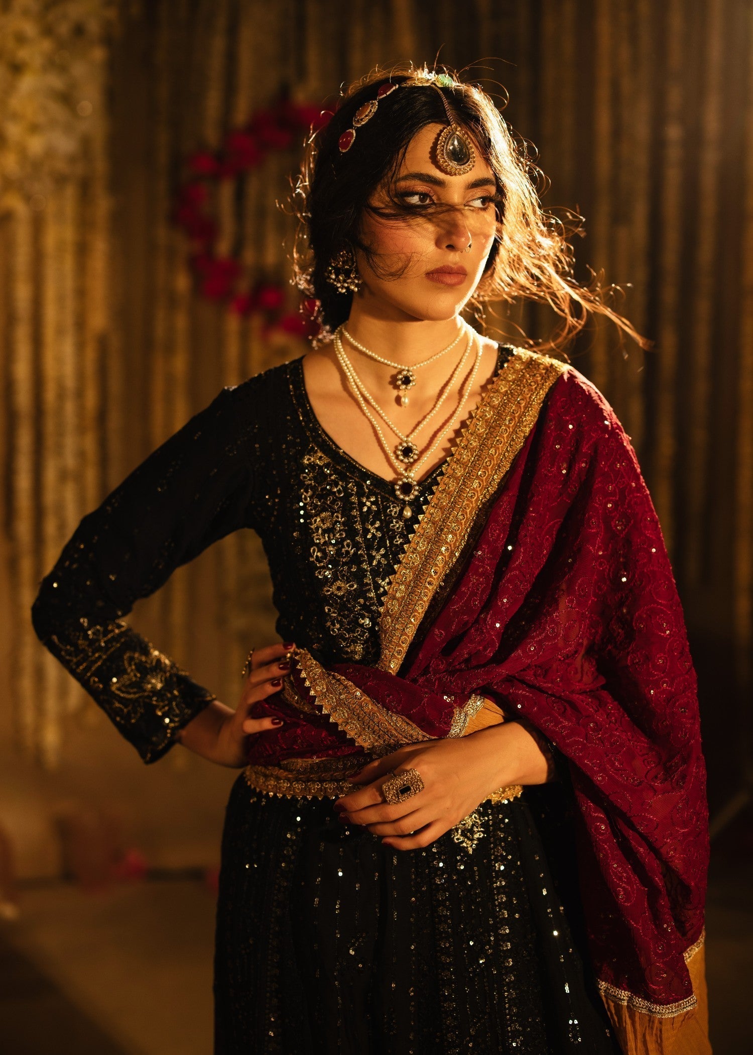 Black Chiffon Anarkali Peshwas Online in Sri Lanka India Australia
