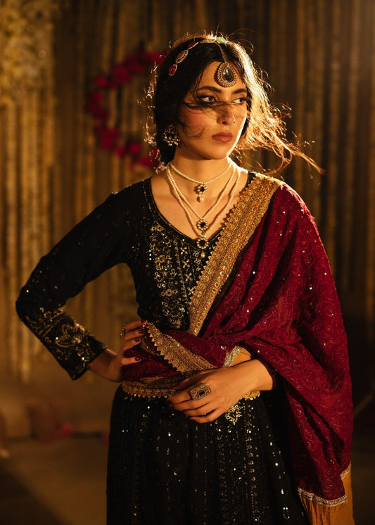 Black Chiffon Anarkali Peshwas Online in Sri Lanka India Australia