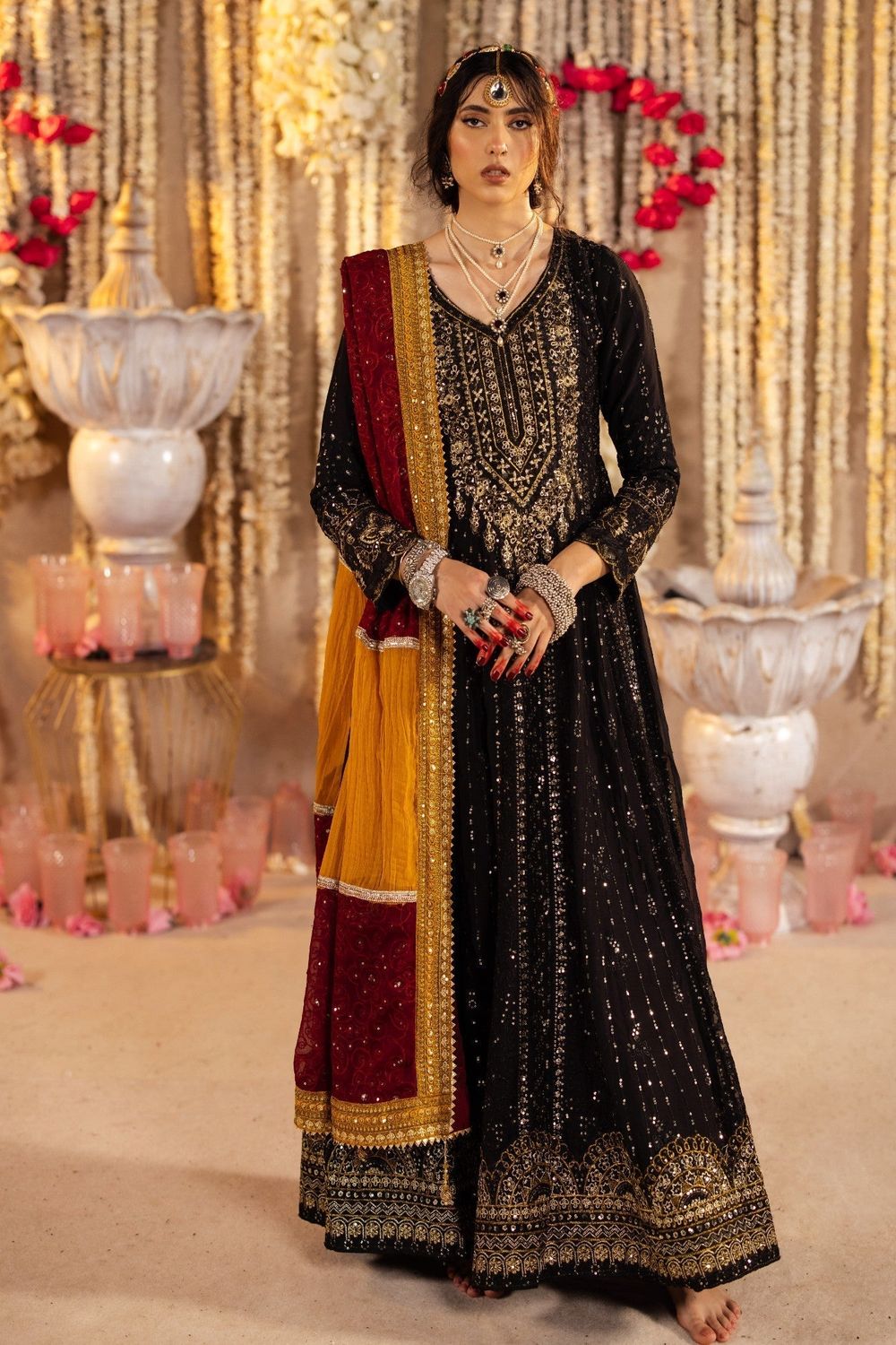 Black Chiffon Anarkali Wedding Guest Suit Online in Dubai UAE Abudhabi Ajman Sharjah