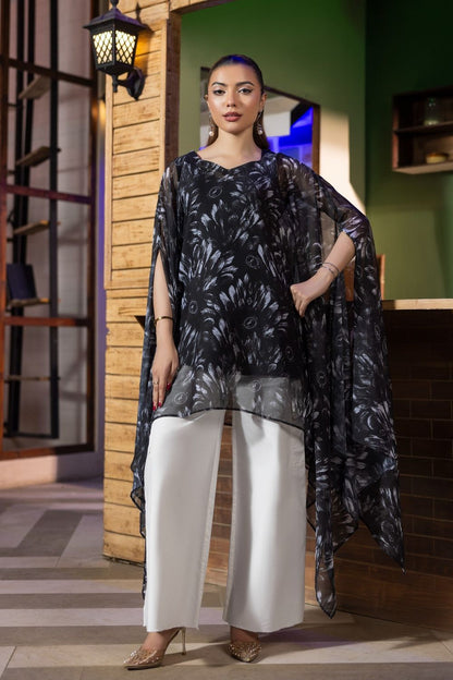 Black Chiffon Cape Kaftan Kurta Set Online in Dubai UAE Abudhabi Ajman Sharjah