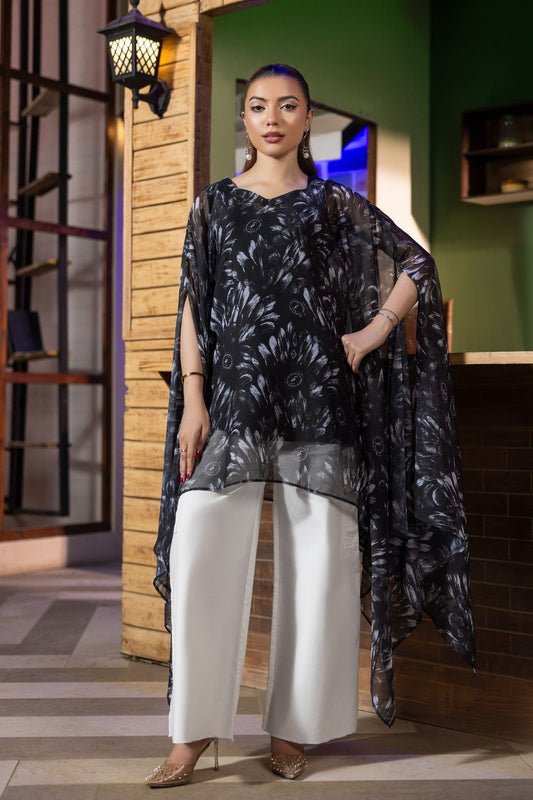 Black Chiffon Cape Kaftan Kurta Set Online in Dubai UAE Abudhabi Ajman Sharjah