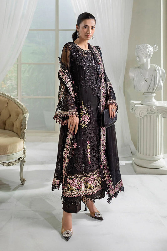 Black Chiffon Dress Material with 3D Flowers for Women Online in Sri Lanka India Australia