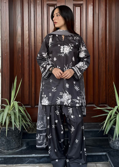 Black Chiffon Dupatta Farshi Shalwar Set Online in Dubai UAE Abudhabi Ajman Sharjah