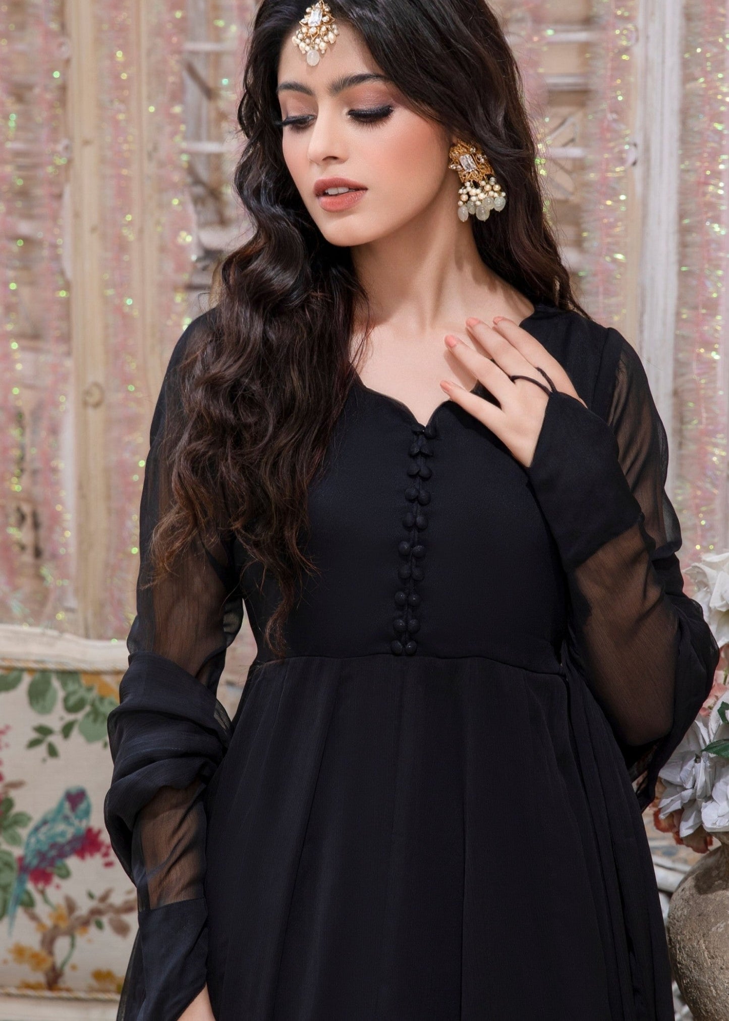 Black Chiffon Embellished Kurta Set Online in UK USA Canada