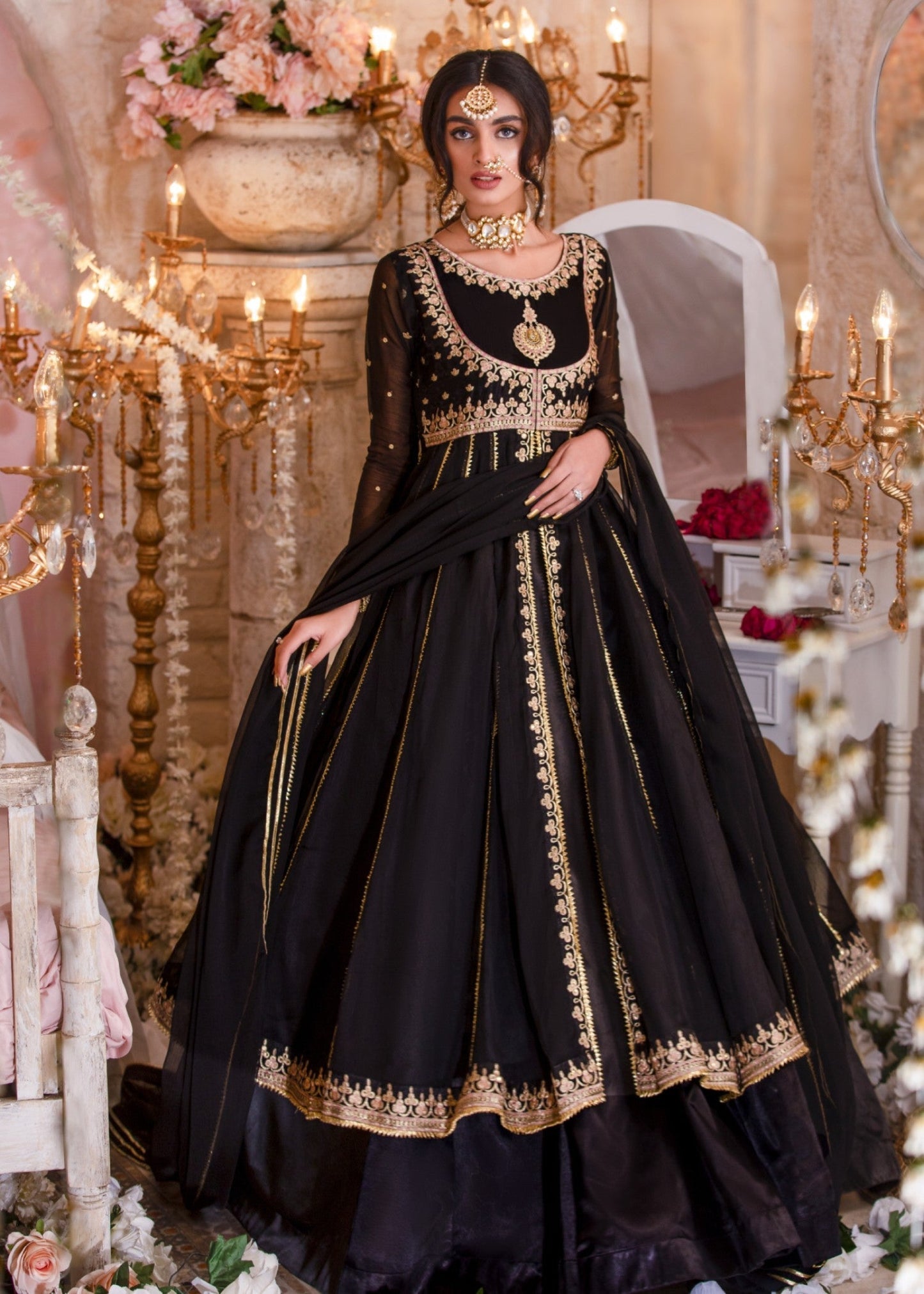 Black Chiffon Embellished Pishwas for Women Online in KSA Riyadh Saudi Arabia Oman Bahrain Qatar