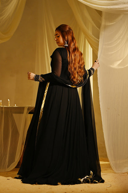 Black Chiffon Embroidered 2 Piece Suit Online in Dubai UAE Abudhabi Ajman Sharjah