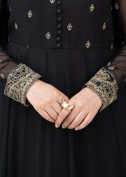 Black Chiffon Embroidered 3 Piece Suit Online in KSA Riyadh Saudi Arabia Oman Bahrain Qatar