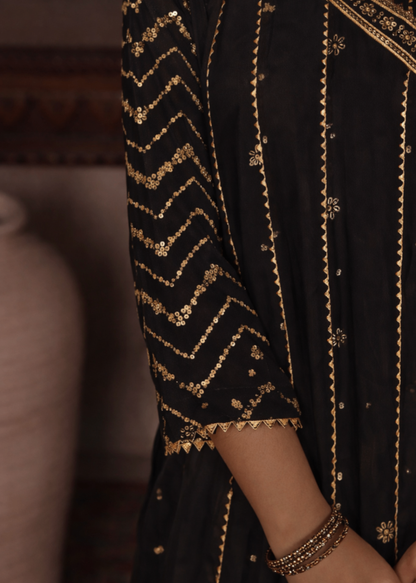 Black Chiffon Embroidered Angrakha Suit Online in Dubai UAE Abudhabi Ajman Sharjah