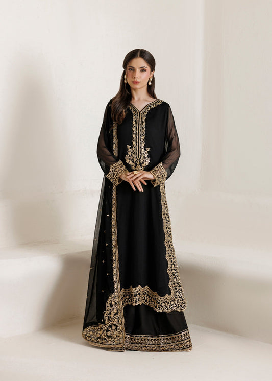 Black Chiffon Embroidered Designer Salwar Kameez Online in KSA Riyadh Saudi Arabia Oman Bahrain Qatar