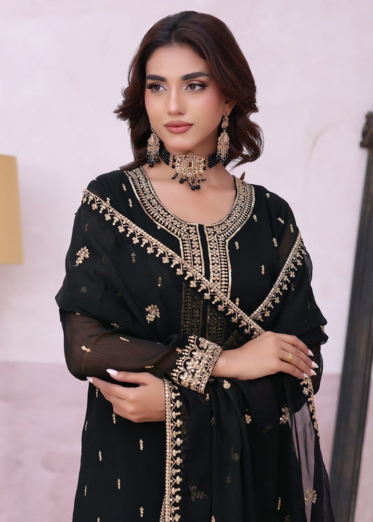 Black Chiffon Embroidered Festive Suit Online in Dubai DXB UAE Abudhabi Meena Bazaar