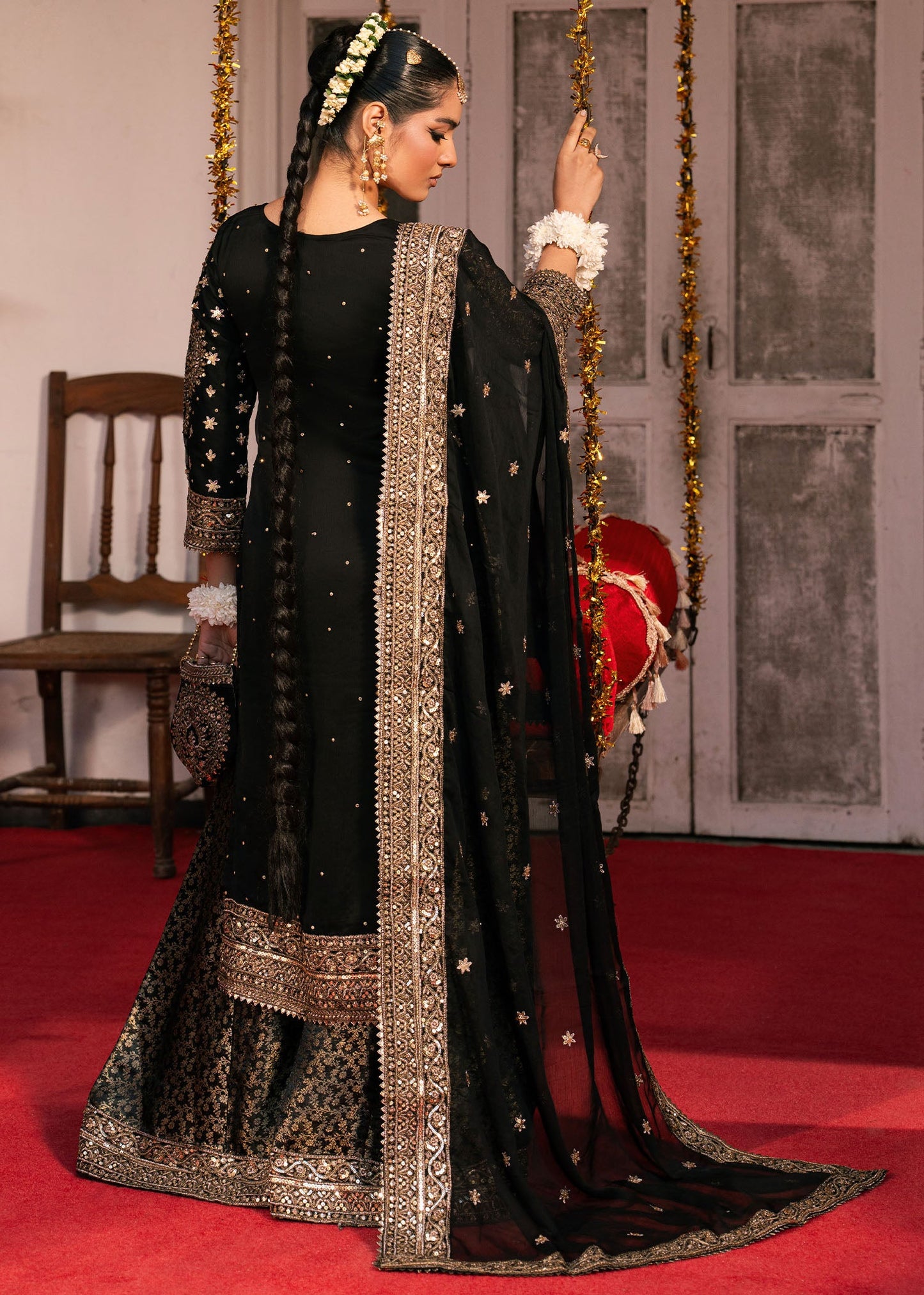 Black Chiffon Embroidered Guest Wear Salwar Kameez Online in Dubai UAE Abudhabi Ajman Sharjah