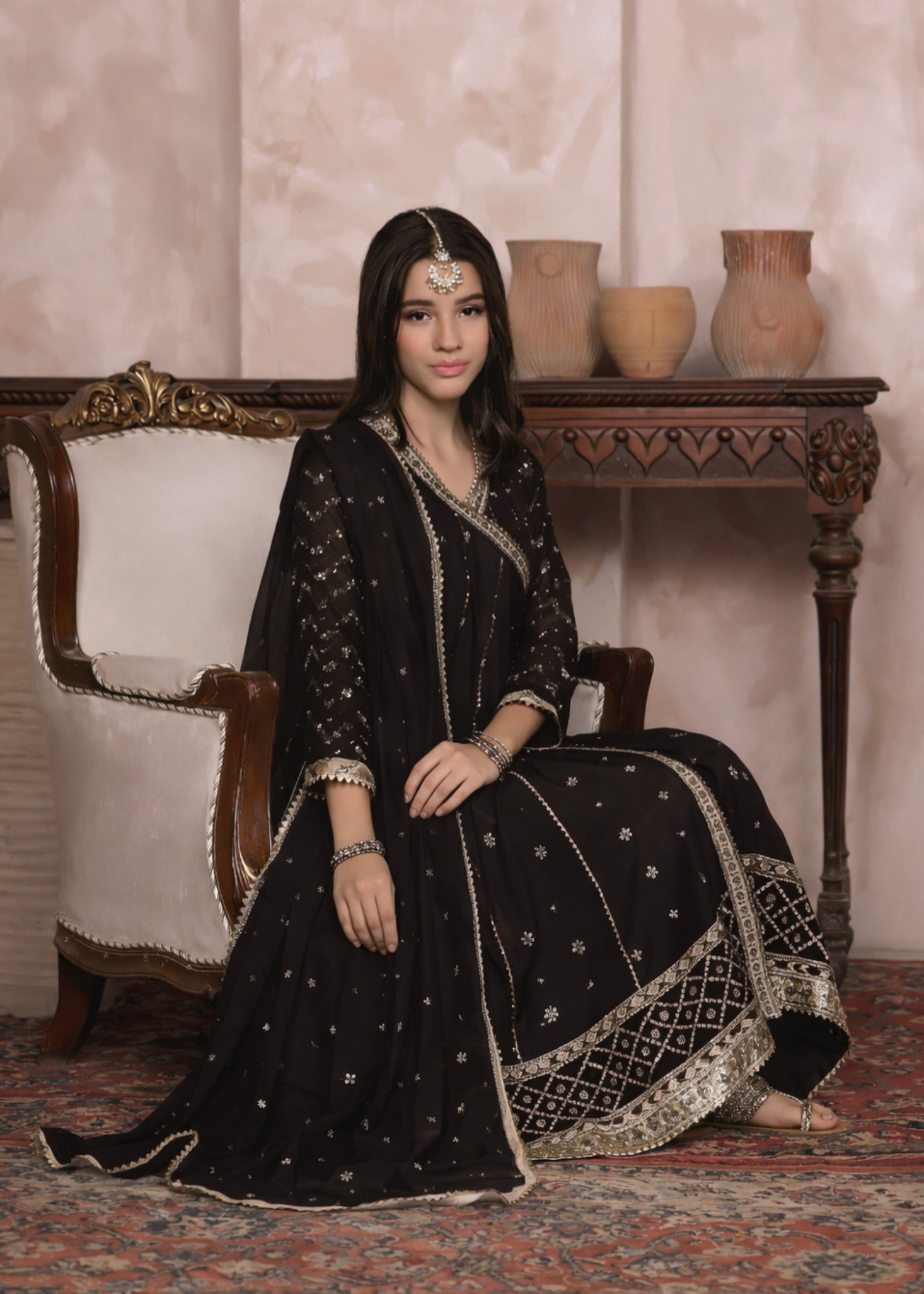 Black Chiffon Embroidered Kids Suit Online in Sri Lanka India Australia