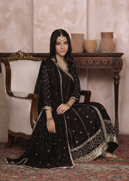 Black Chiffon Embroidered Kids Suit Online in Sri Lanka India Australia