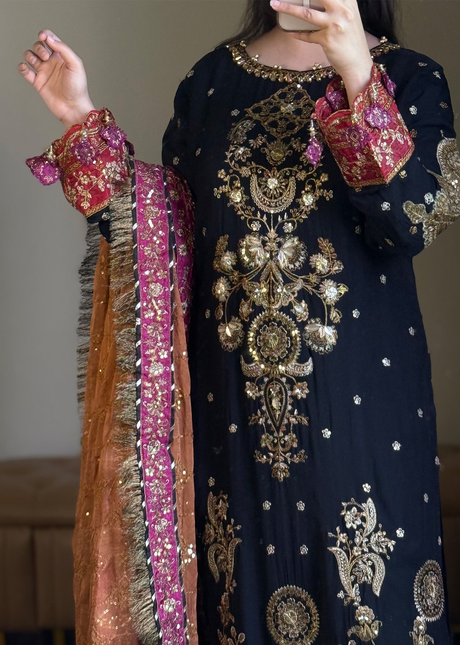 Black Chiffon Embroidered Kurta Set Online in Dubai DXB UAE Abudhabi Meena Bazaar