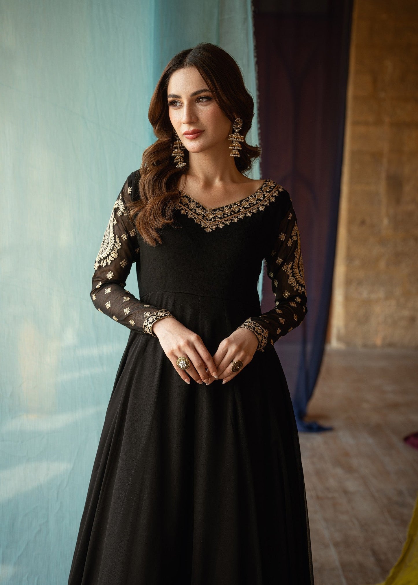 Black Chiffon Embroidered Maxi Dress Online in Dubai DXB UAE Abudhabi Meena Bazaar