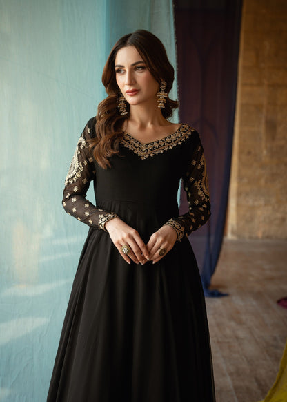 Black Chiffon Embroidered Maxi Dress Online in Dubai DXB UAE Abudhabi Meena Bazaar
