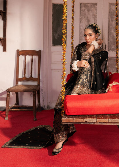 Black Chiffon Embroidered Pakistani Designer Suit Online in Dubai DXB UAE Abudhabi Meena Bazaar