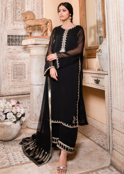 Black Chiffon Embroidered Party Wear Outfit Online in Dubai DXB UAE Abudhabi Meena Bazaar