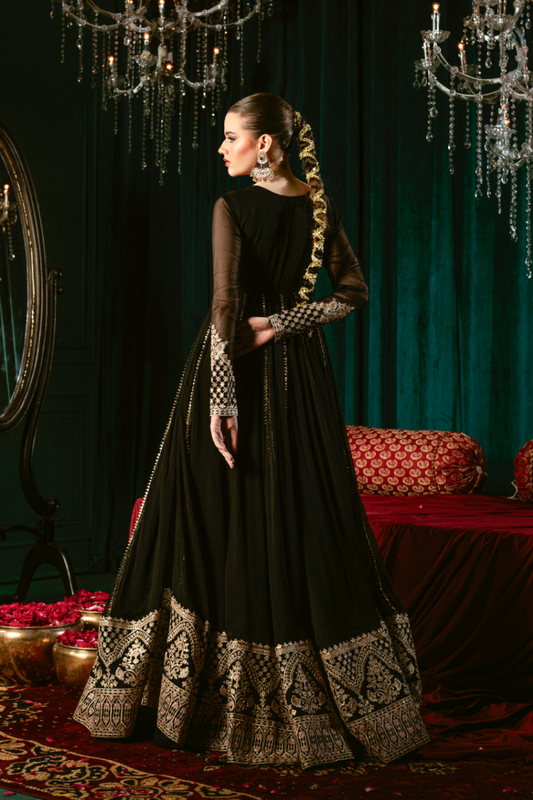 Black Chiffon Embroidered Pishwas Dupatta Set Online in Sri Lanka India Australia
