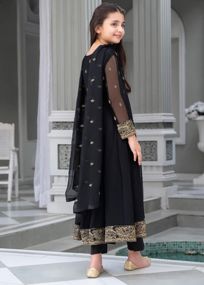 Black Chiffon Embroidered Pishwas with Raw Silk Trouser Online in Sri Lanka India Australia
