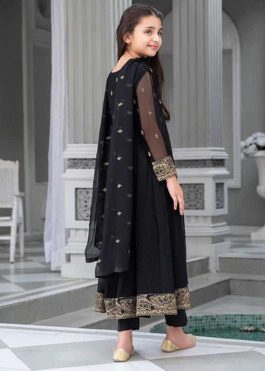 Black Chiffon Embroidered Pishwas with Raw Silk Trouser Online in Sri Lanka India Australia