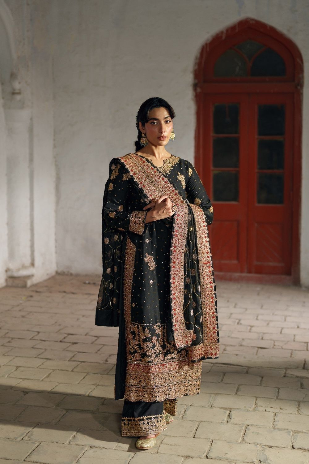 Black Chiffon Embroidered Wedding Guest Suit Online in Dubai UAE Abudhabi Ajman Sharjah