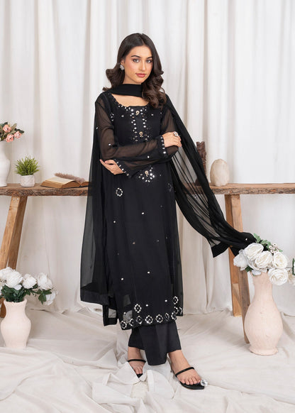 Black Chiffon Festive Embroidered Suit with Kundan Buttons Online in Dubai DXB UAE Abudhabi Meena Bazaar