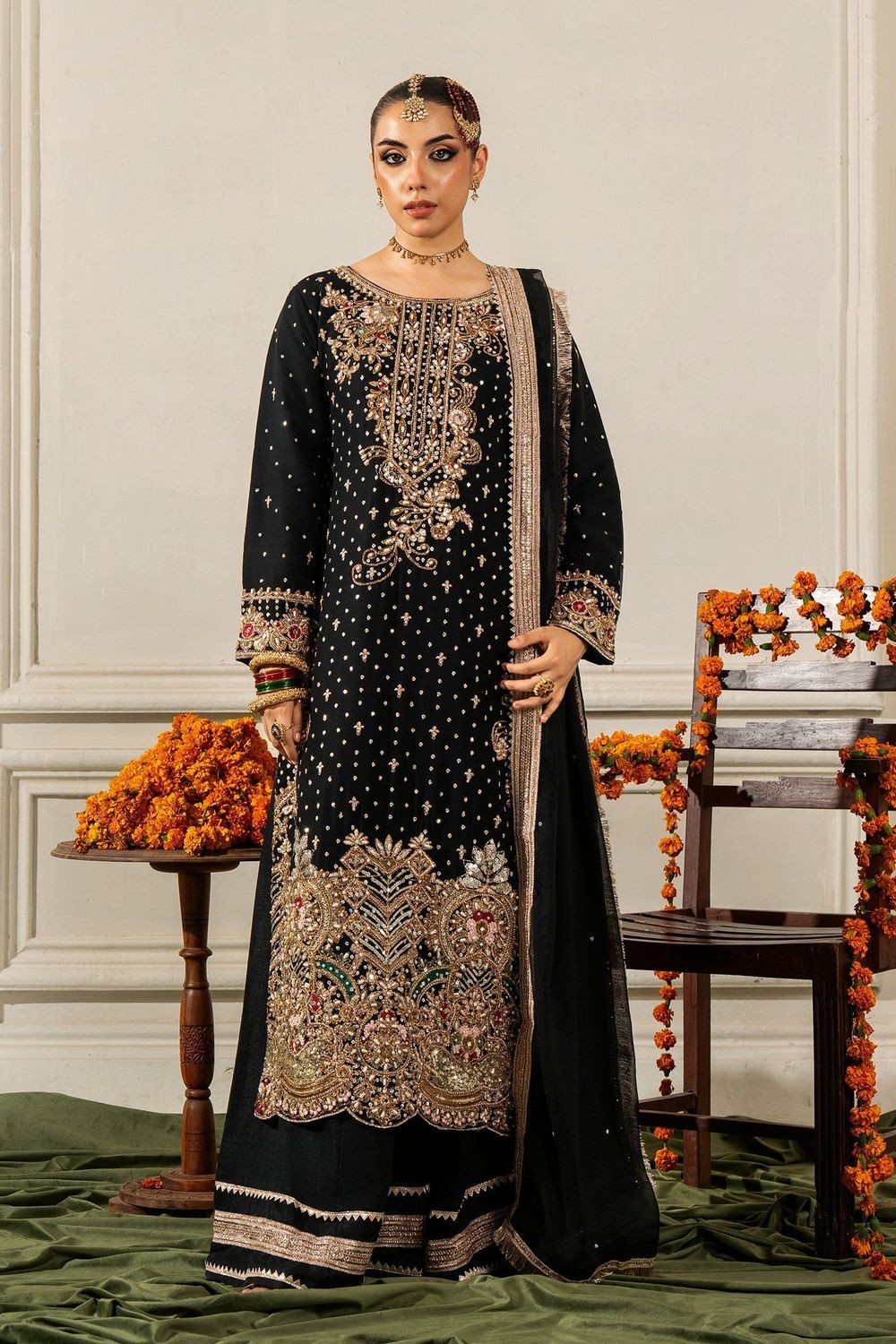 Black Chiffon Festive Partywear Salwar Kameez Online in Dubai UAE Abudhabi Ajman Sharjah