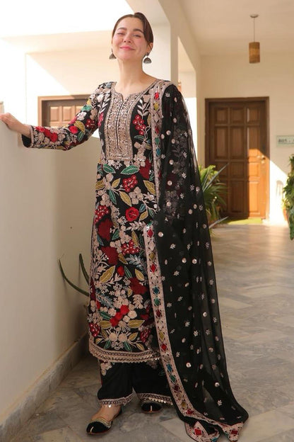 Black Chiffon Festive Partywear Suit Online in Dubai UAE Abudhabi Ajman Sharjah