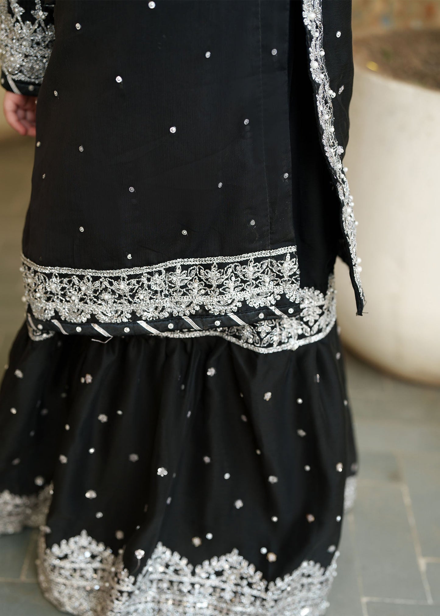 Black Chiffon Gharara for Girls Party Wear Online in UK USA Canada