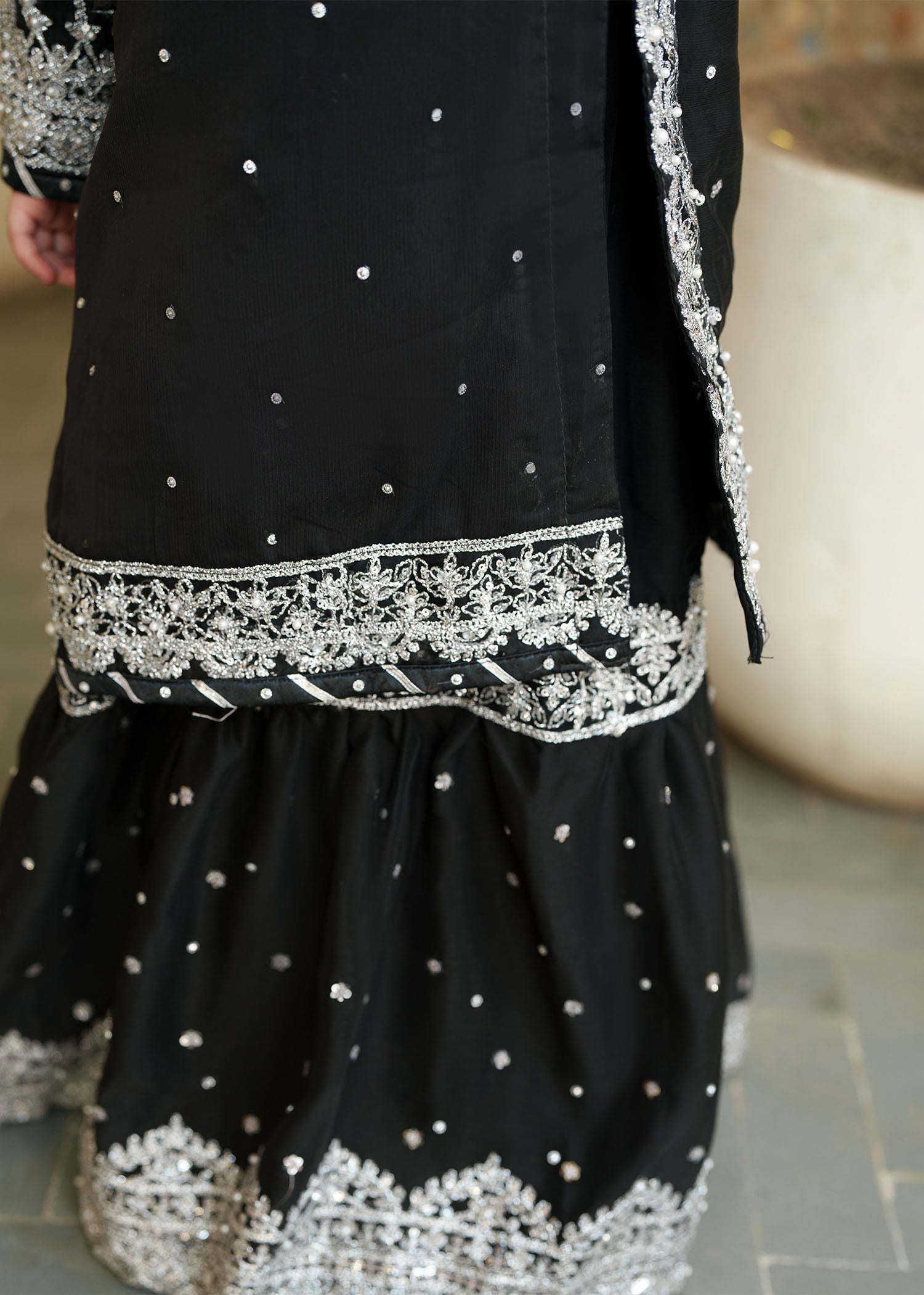 Black Chiffon Gharara for Girls Party Wear Online in UK USA Canada