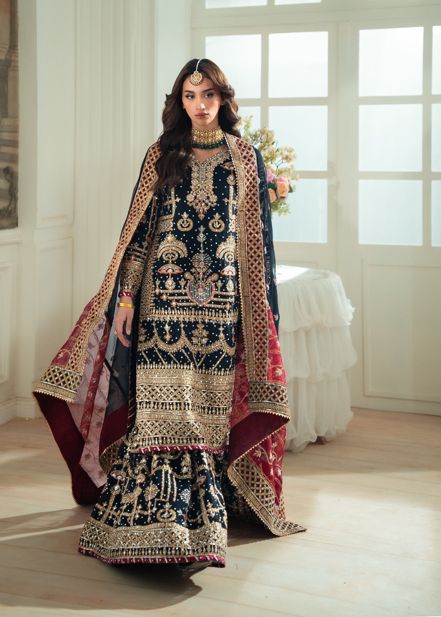 Black Chiffon Gharara Pakistani Suit Online in Sri Lanka India Australia