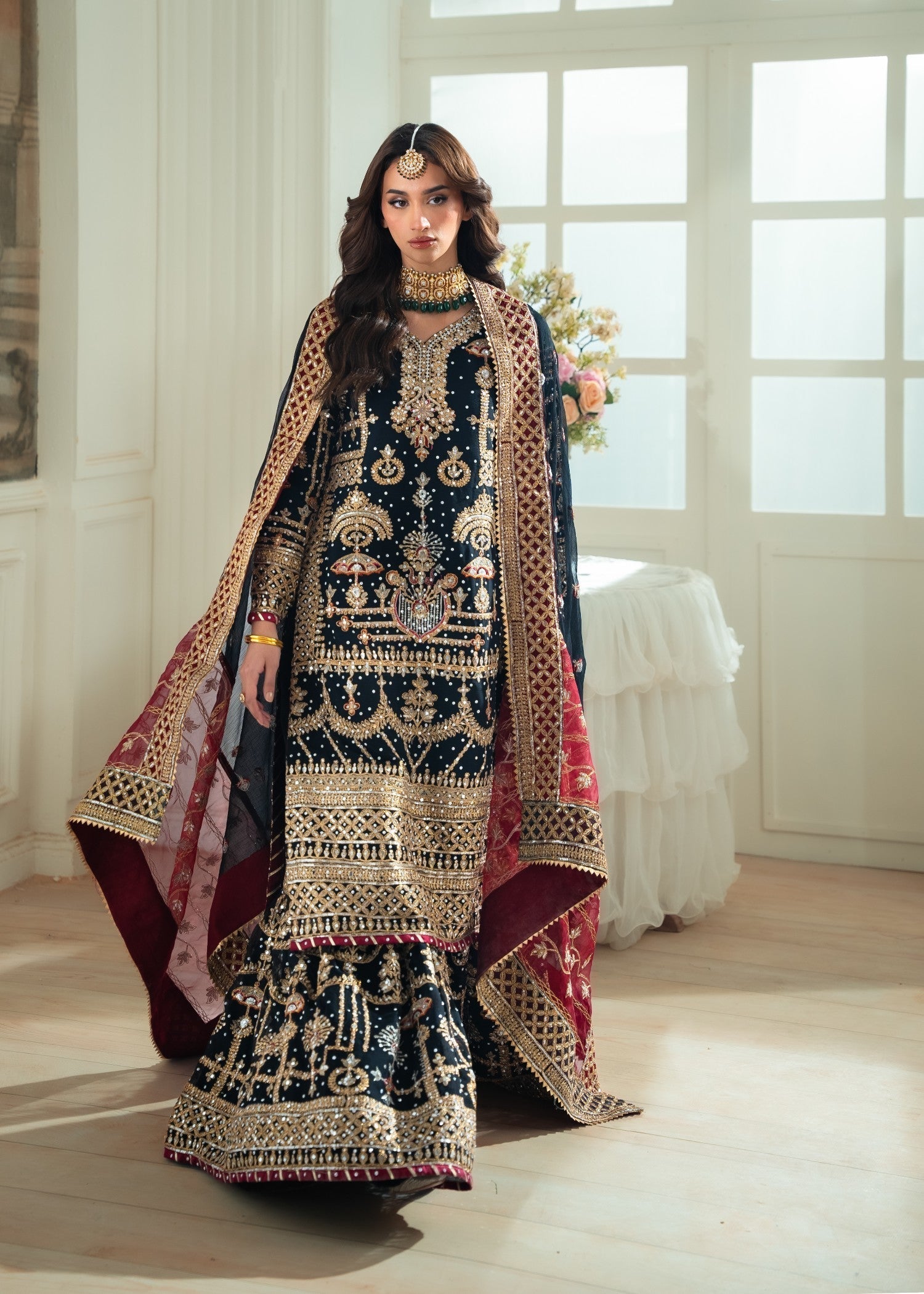 Black Chiffon Gharara Pakistani Suit Online in Sri Lanka India Australia