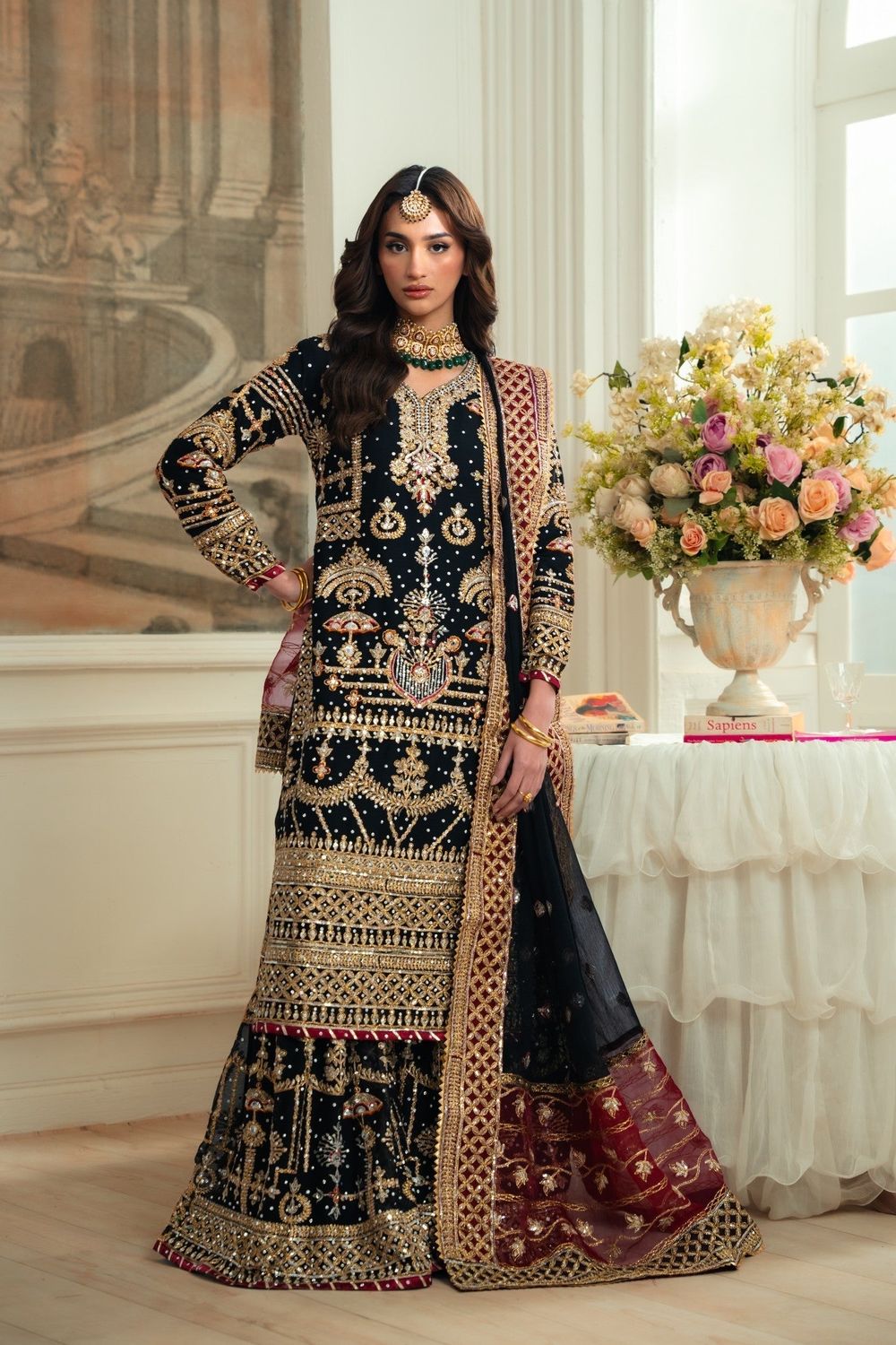 Black Chiffon Gharara Wedding Guest Suit Online in Dubai UAE Abudhabi Ajman Sharjah