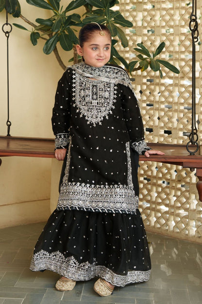 Black Chiffon Kids Gharara Party Wear Online in Dubai UAE Abudhabi Ajman Sharjah
