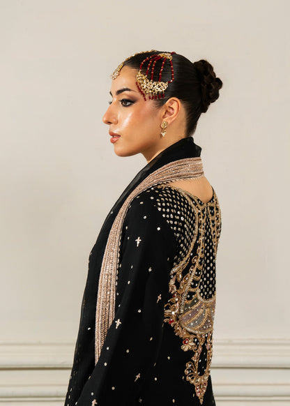 Black Chiffon Long Kurta Trouser Dupatta Set Online in Dubai UAE Abudhabi Ajman Sharjah