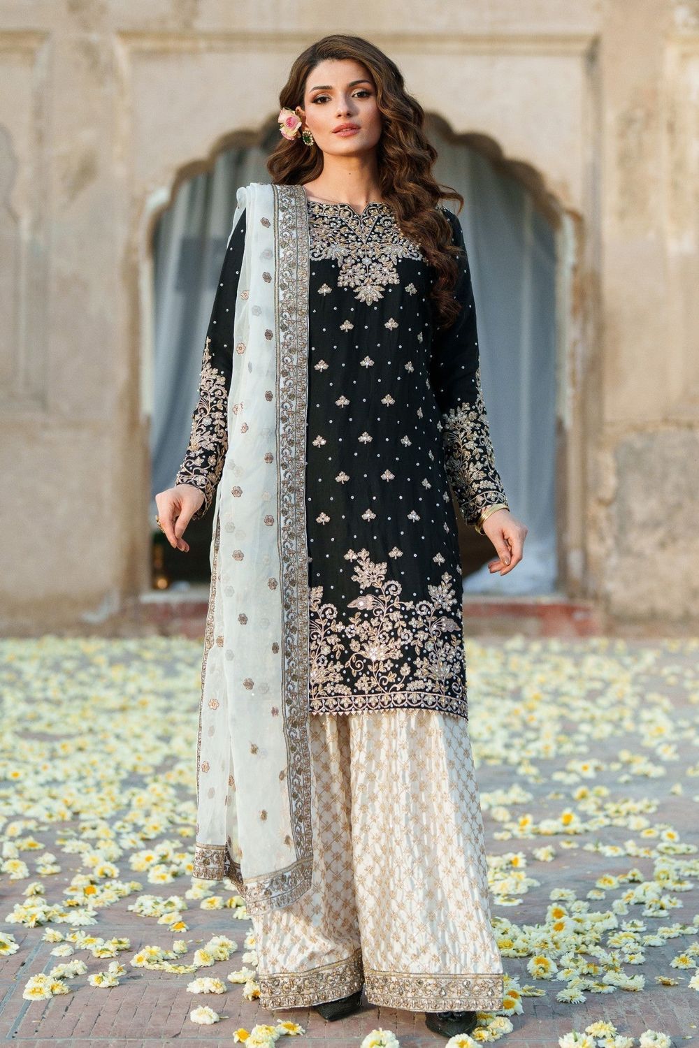 Black Chiffon Organza Wedding Guest Salwar Kameez Online in Dubai UAE Abudhabi Ajman Sharjah