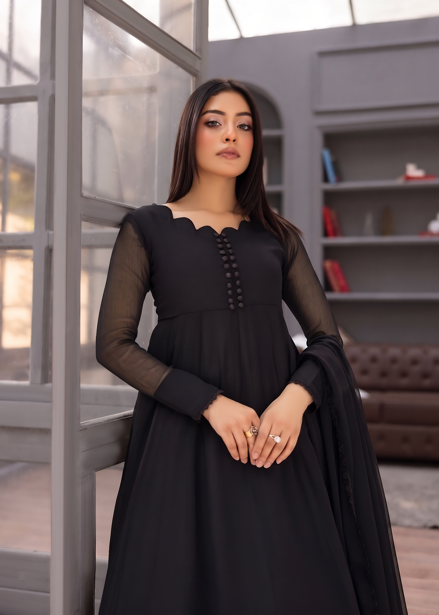 Black Chiffon Party Wear Maxi Dress Online in KSA Riyadh Saudi Arabia Oman Bahrain Qatar