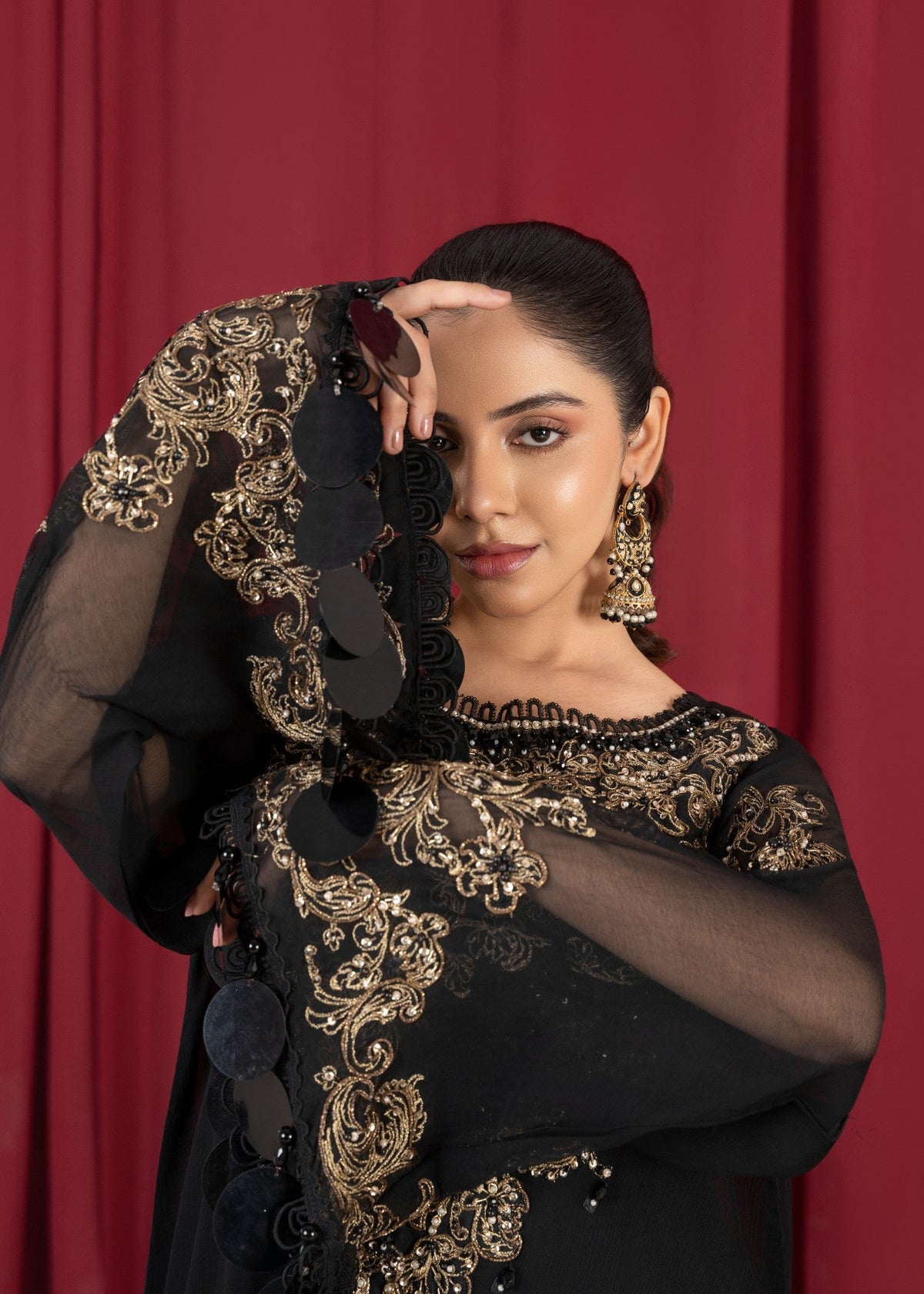 Black Chiffon Partywear Kaftan Online in Dubai DXB UAE Abudhabi Meena Bazaar