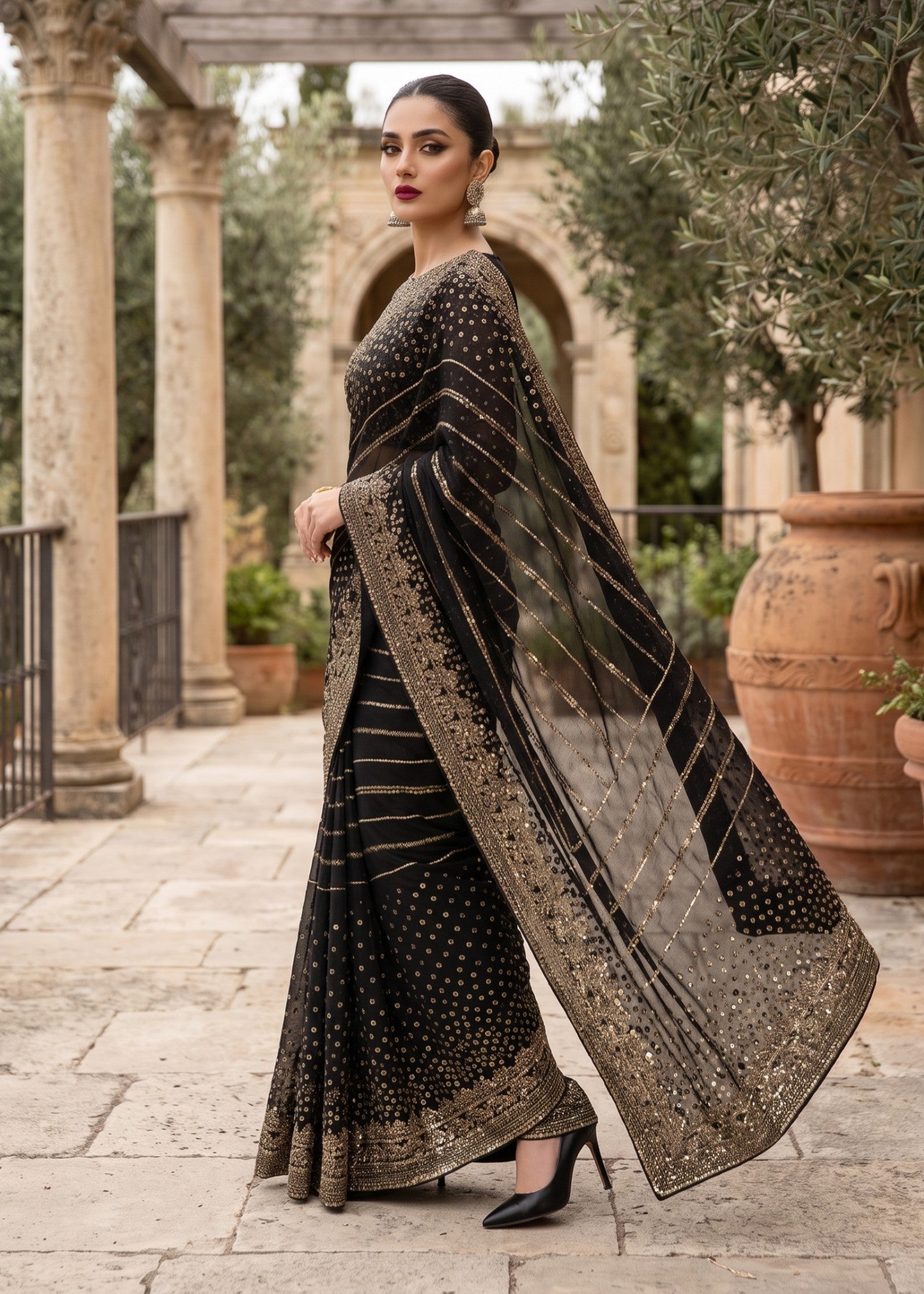 Black Chiffon Partywear Saree Online in Sri Lanka India Australia