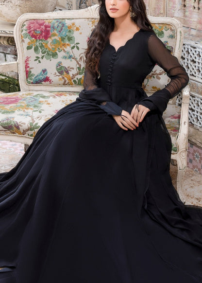 Black Chiffon Pishwas with Dupatta Online in Dubai UAE Abudhabi Ajman Sharjah