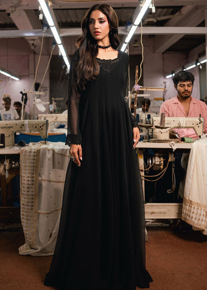Black Chiffon Pishwas with Kiran Detailing Online in Dubai DXB UAE Abudhabi Meena Bazaar